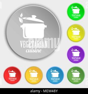 vegetarian cuisine icon sign. Symbol on eight flat buttons. Vector illustration Stock Vector