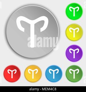 Decorative Zodiac Aries icon sign. Symbol on eight flat buttons. Vector illustration Stock Vector