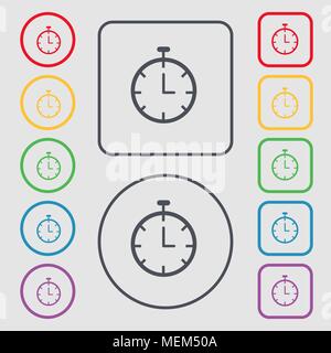 Stopwatch  icon sign. symbol on the Round and square buttons with frame. Vector illustration Stock Vector