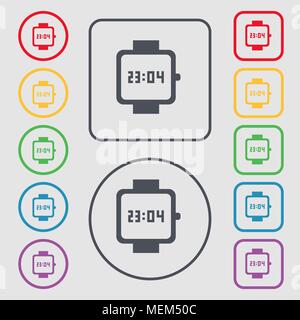wristwatch icon sign. symbol on the Round and square buttons with frame. Vector illustration Stock Vector