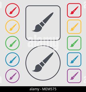 brush icon sign. symbol on the Round and square buttons with frame. Vector illustration Stock Vector