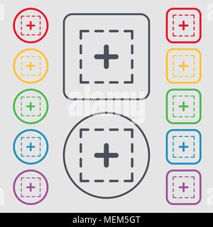 Plus in square icon sign. symbol on the Round and square buttons with frame. Vector illustration Stock Vector
