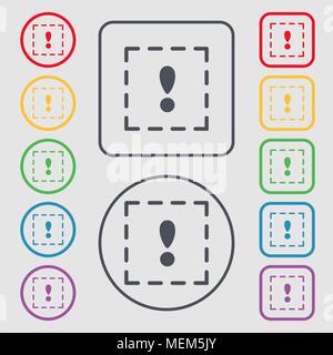 The exclamation point in a square icon sign. symbol on the Round and square buttons with frame. Vector illustration Stock Vector