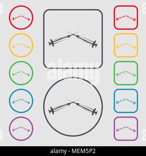 Syringes icon sign. symbol on the Round and square buttons with frame. Vector illustration Stock Vector