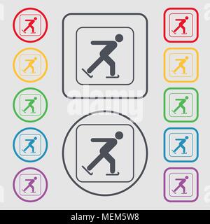 Ice skating icon sign. symbol on the Round and square buttons with frame. Vector illustration Stock Vector