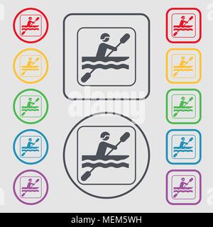 canoeing icon sign. symbol on the Round and square buttons with frame. Vector illustration Stock Vector