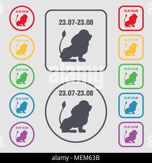 Leo zodiac icon sign. symbol on the Round and square buttons with frame. Vector illustration Stock Vector