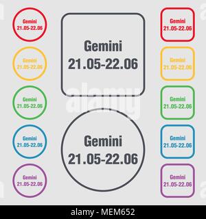 Gemini icon sign. symbol on the Round and square buttons with frame. Vector illustration Stock Vector