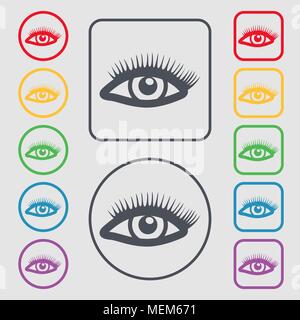 eyelashes icon sign. symbol on the Round and square buttons with frame. Vector illustration Stock Vector