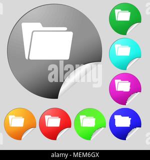 Folder icon sign. Set of eight multi colored round buttons, stickers. Vector illustration Stock Vector