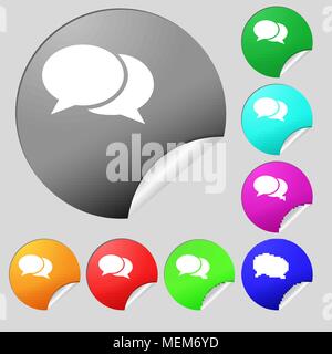 Speech bubbles icon sign. Set of eight multi colored round buttons, stickers. Vector illustration Stock Vector