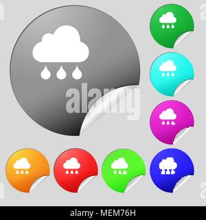 cloud rain icon sign. Set of eight multi colored round buttons, stickers. Vector illustration Stock Vector
