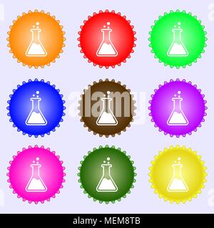Flask  icon sign. A set of nine different colored labels. Vector illustration Stock Vector