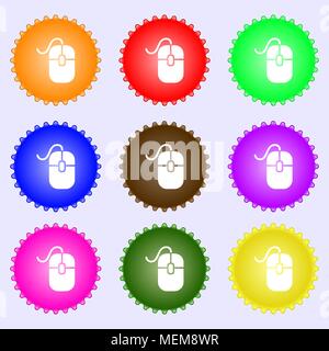 Computer mouse icon sign. A set of nine different colored labels. Vector illustration Stock Vector