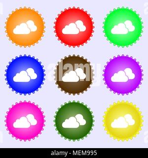 clouds icon sign. A set of nine different colored labels. Vector illustration Stock Vector