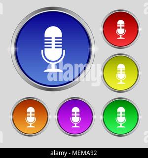 microphone icon sign. Round symbol on bright colourful buttons. Vector illustration Stock Vector