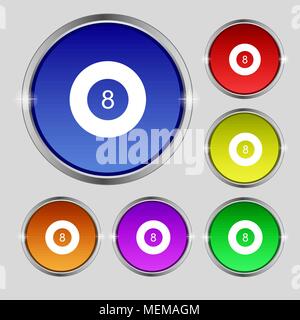 Eightball, Billiards  icon sign. Round symbol on bright colourful buttons. Vector illustration Stock Vector