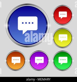 Speech bubbles icon sign. Round symbol on bright colourful buttons. Vector illustration Stock Vector