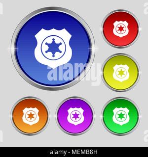 Sheriff, star icon sign. Round symbol on bright colourful buttons. Vector illustration Stock Vector