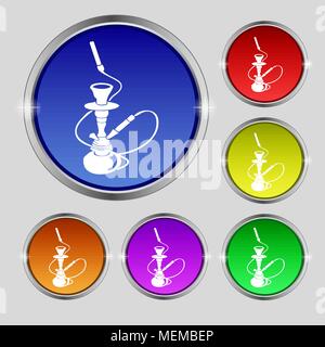 Hookah icon sign. Round symbol on bright colourful buttons. Vector illustration Stock Vector