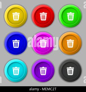 Bin  icon sign. symbol on nine round colourful buttons. Vector illustration Stock Vector