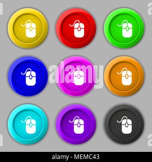 Computer mouse icon sign. symbol on nine round colourful buttons. Vector illustration Stock Vector