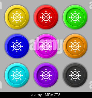 ship helm icon sign. symbol on nine round colourful buttons. Vector illustration Stock Vector