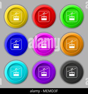 cable car line icon sign. symbol on nine round colourful buttons. Vector illustration Stock Vector