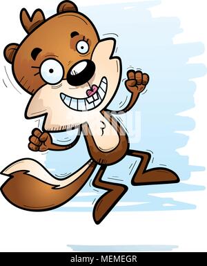 A cartoon illustration of a female squirrel jumping. Stock Vector