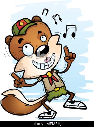 A cartoon illustration of a female squirrel scout dancing. Stock Vector