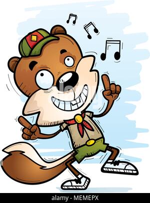 A cartoon illustration of a male squirrel scout dancing. Stock Vector