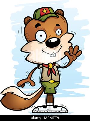 A cartoon illustration of a male squirrel scout waving. Stock Vector