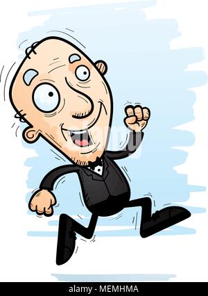 A cartoon illustration of a senior citizen groom running. Stock Vector