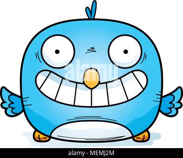 Happy bluebird cartoon, vector illustration isolated on white