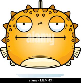 A cartoon illustration of a blowfish looking bored. Stock Vector