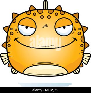 A cartoon illustration of an evil looking blowfish. Stock Vector