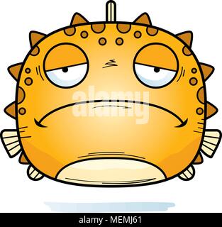 A cartoon illustration of a blowfish looking sad. Stock Vector