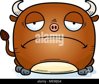 A cartoon illustration of a little bull looking sad. Stock Vector