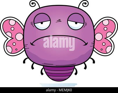 A cartoon illustration of a butterfly looking sad. Stock Vector