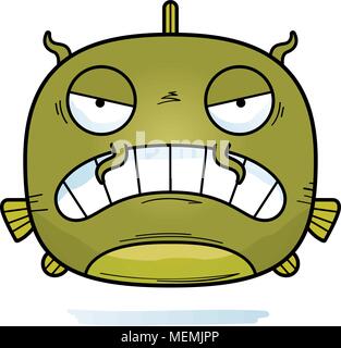 Cute Angry Cat Tearing Fish Cartoon Stock Vector (Royalty Free) 2221782589