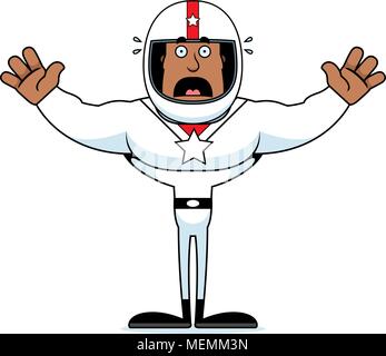 A cartoon race car driver looking scared. Stock Vector