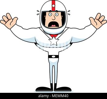 A cartoon race car driver looking scared. Stock Vector