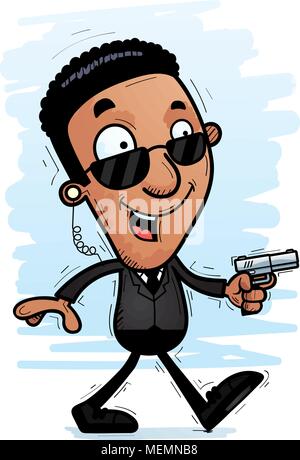 A cartoon illustration of a black man secret service agent walking. Stock Vector