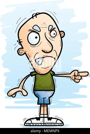A cartoon illustration of a senior citizen man looking angry and pointing. Stock Vector
