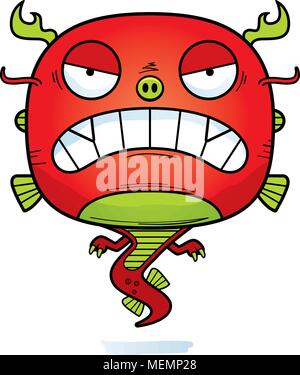 A cartoon illustration of a Chinese dragon looking angry. Stock Vector