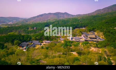 Aerial view of Gyeongju city during Spring season, South Korea. Stock Photo