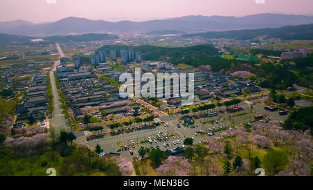 Aerial view of Gyeongju city during Spring season, South Korea. Stock Photo