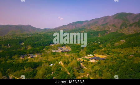 Aerial view of Gyeongju city during Spring season, South Korea. Stock Photo