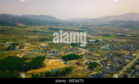 Aerial view of Gyeongju city during Spring season, South Korea. Stock Photo