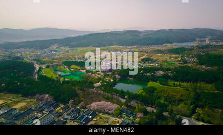 Aerial view of Gyeongju city during Spring season, South Korea. Stock Photo